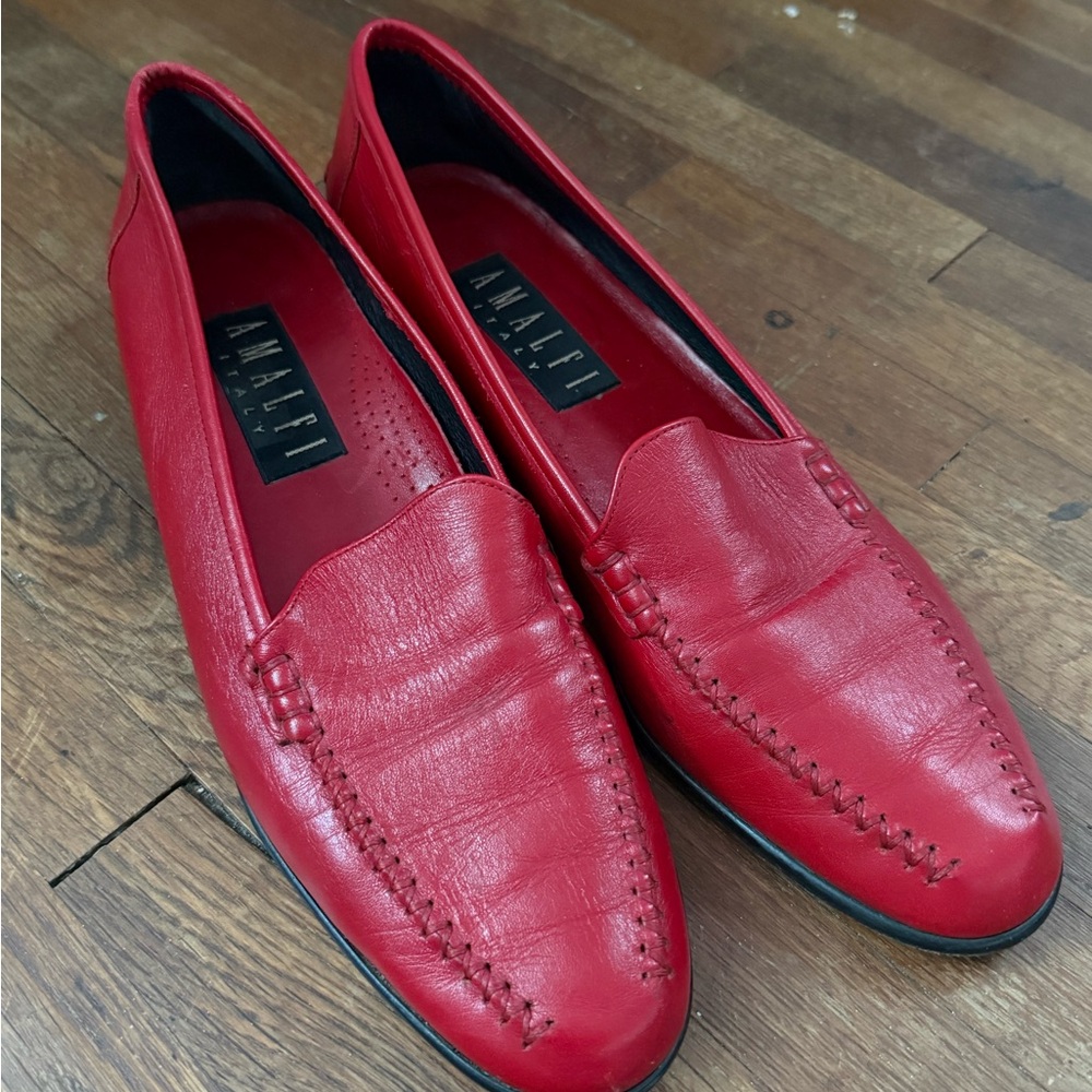 Amalfi Italy Red Leather Loafers 10 narrow